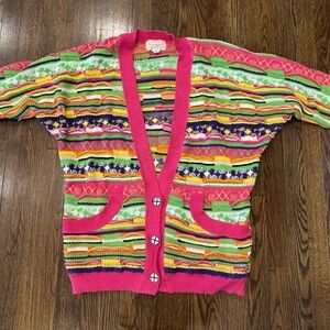 Vintage Leoniak Muiticolor Colorful 3D Cardigan Sweater Size M Similar To Coogi